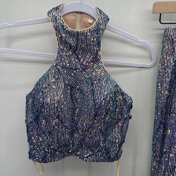 Madison James SZ 4 Purple/Blue‎ Sequin 2-Piece Racer Back Mermaid Prom Dress - Picture 7 of 16